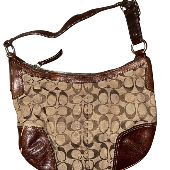 Coach Signature Jacquard & Brown Leather Bag with Silver Horsebit - Picture 4 of 4